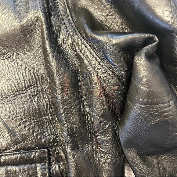 Black Leather Bomber Style Motorcycle Jacket Men’s Medium Soft Supple Patchwork - Picture 11 of 13